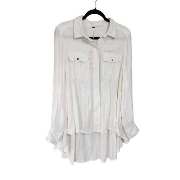 Free People Top S White Oversized Lightweight Waffle Weave Boho Western Cowgirl - Picture 1 of 4